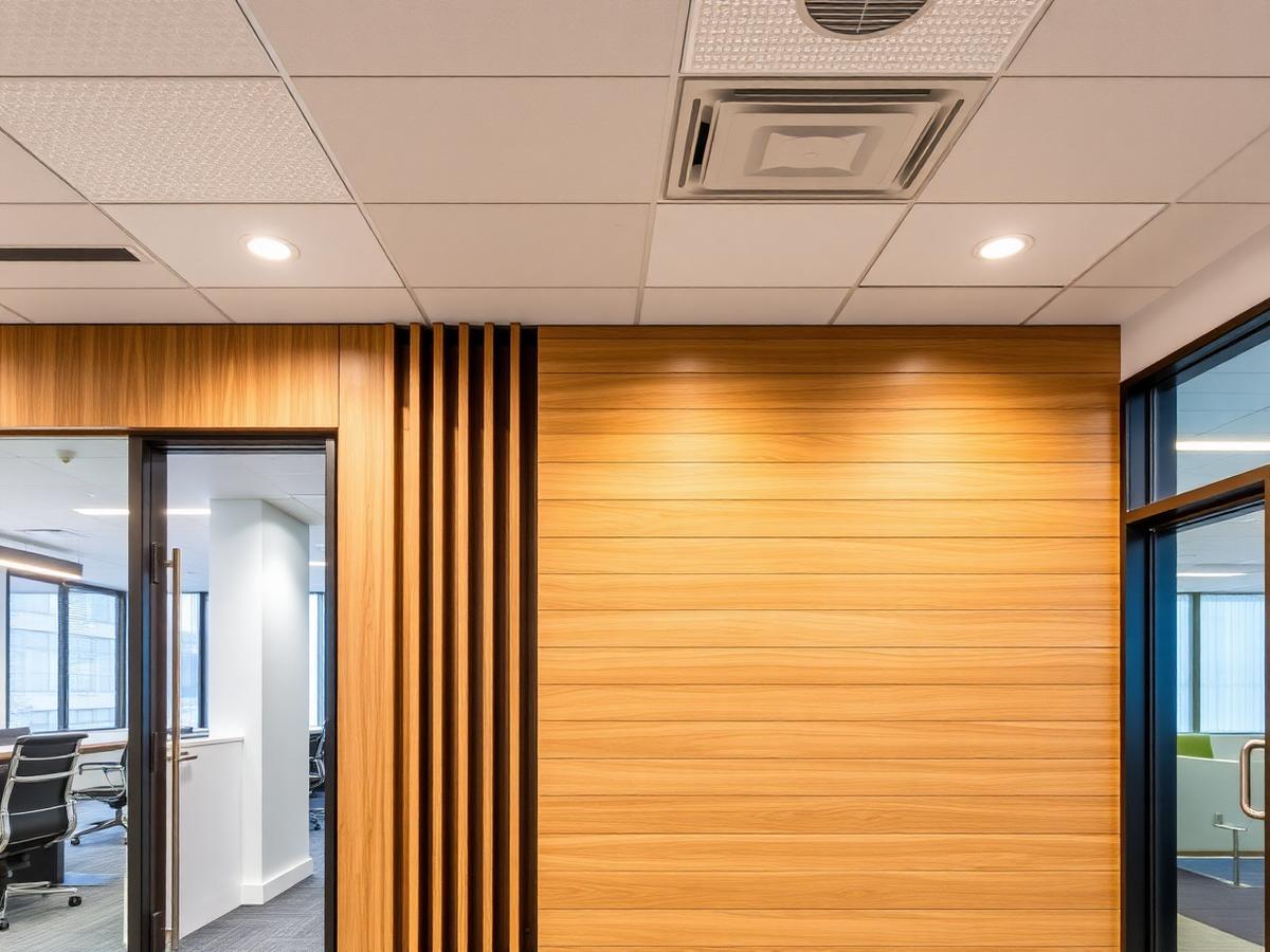 Office fit-out with slat panelling